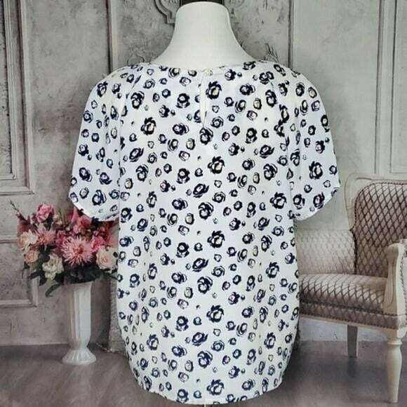 VINTAGE Impressions White Multi-Color Short Sleeve Blouse Size Large Made in USA - Picture 7 of 9